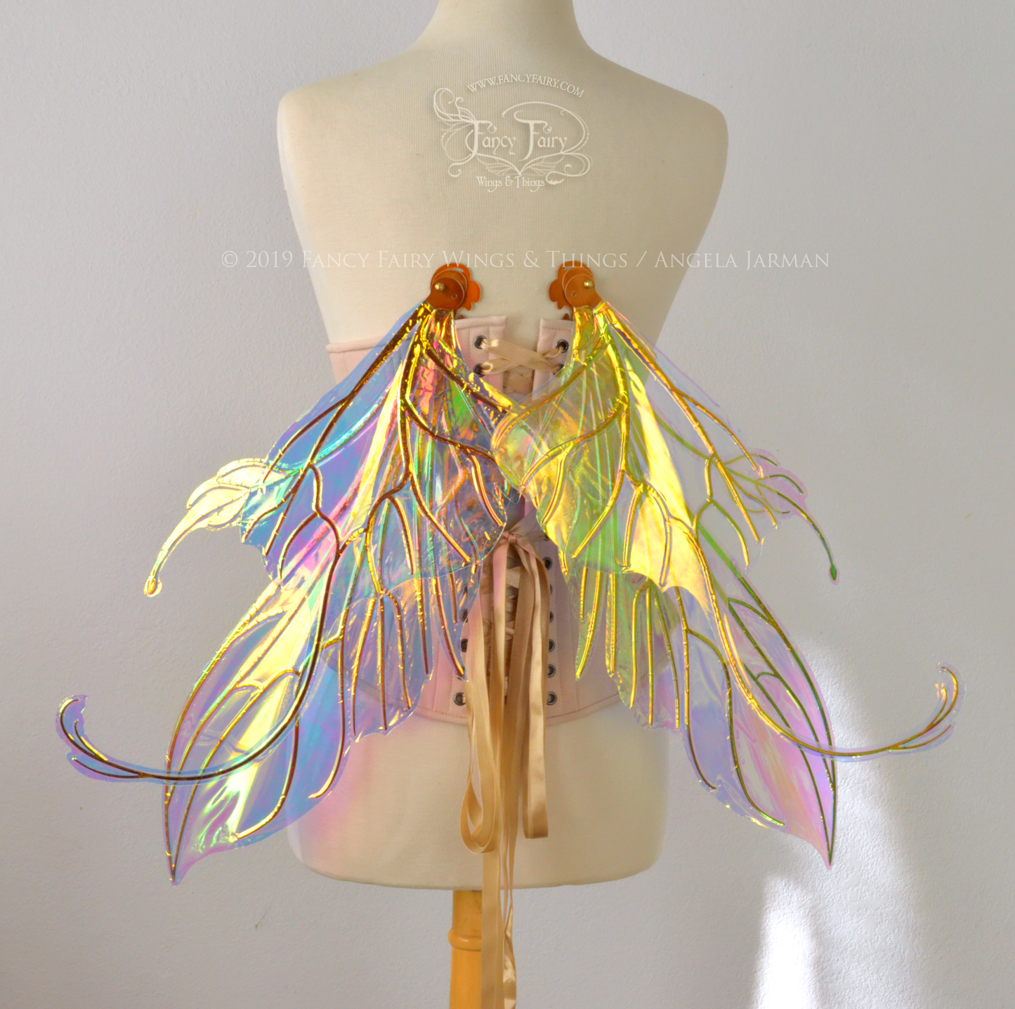 Elvina Iridescent Convertible Fairy Wings in Clear Diamond Fire with Copper veins