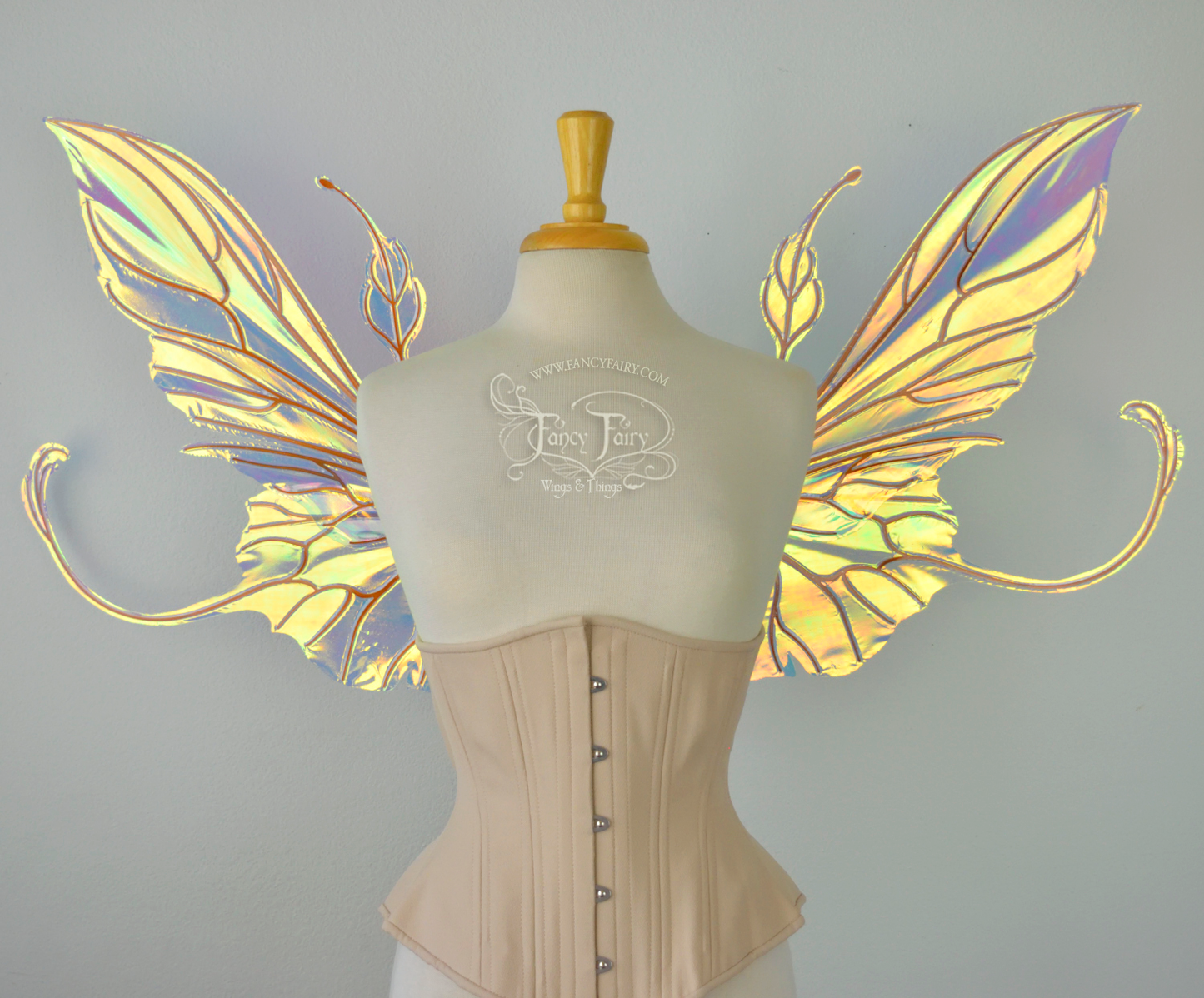 Elvina Iridescent Convertible Fairy Wings in Clear Diamond Fire with Copper veins