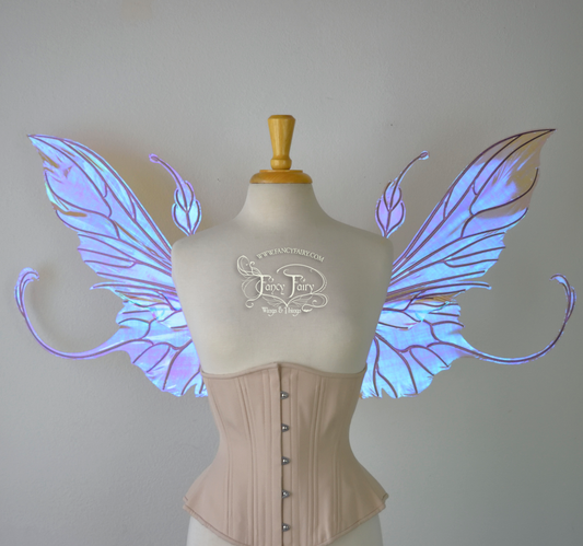 Elvina Iridescent Convertible Fairy Wings in Lilac with Chameleon Cherry Violet Glitter veins