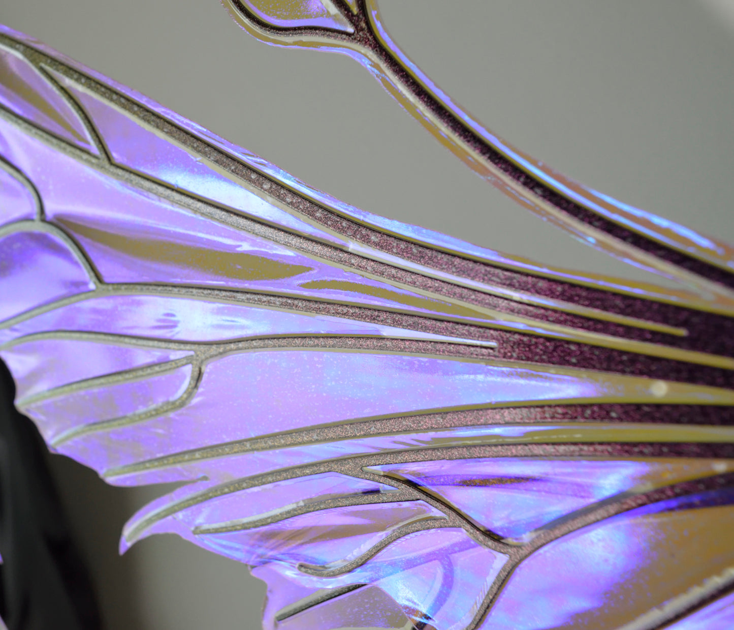 Elvina Iridescent Convertible Fairy Wings in Lilac with Chameleon Cherry Violet Glitter veins