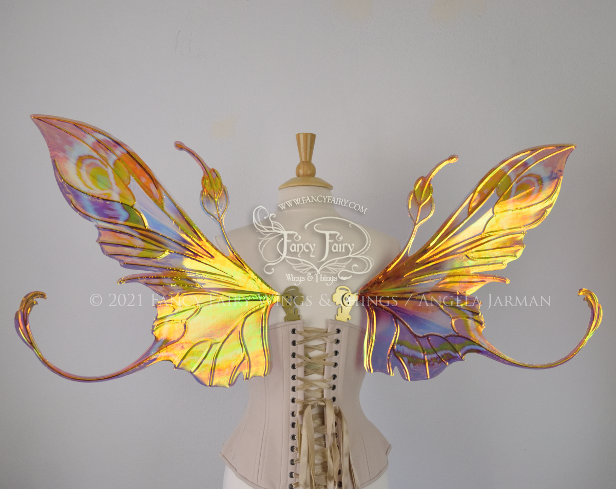 Elvina Iridescent Convertible Painted Fairy Wings in Mauve Rose with Gold veins