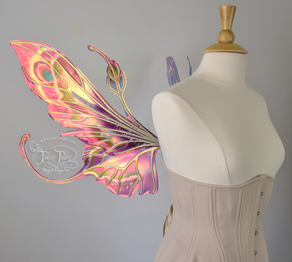 Elvina Iridescent Convertible Painted Fairy Wings in Mauve Rose with Gold veins