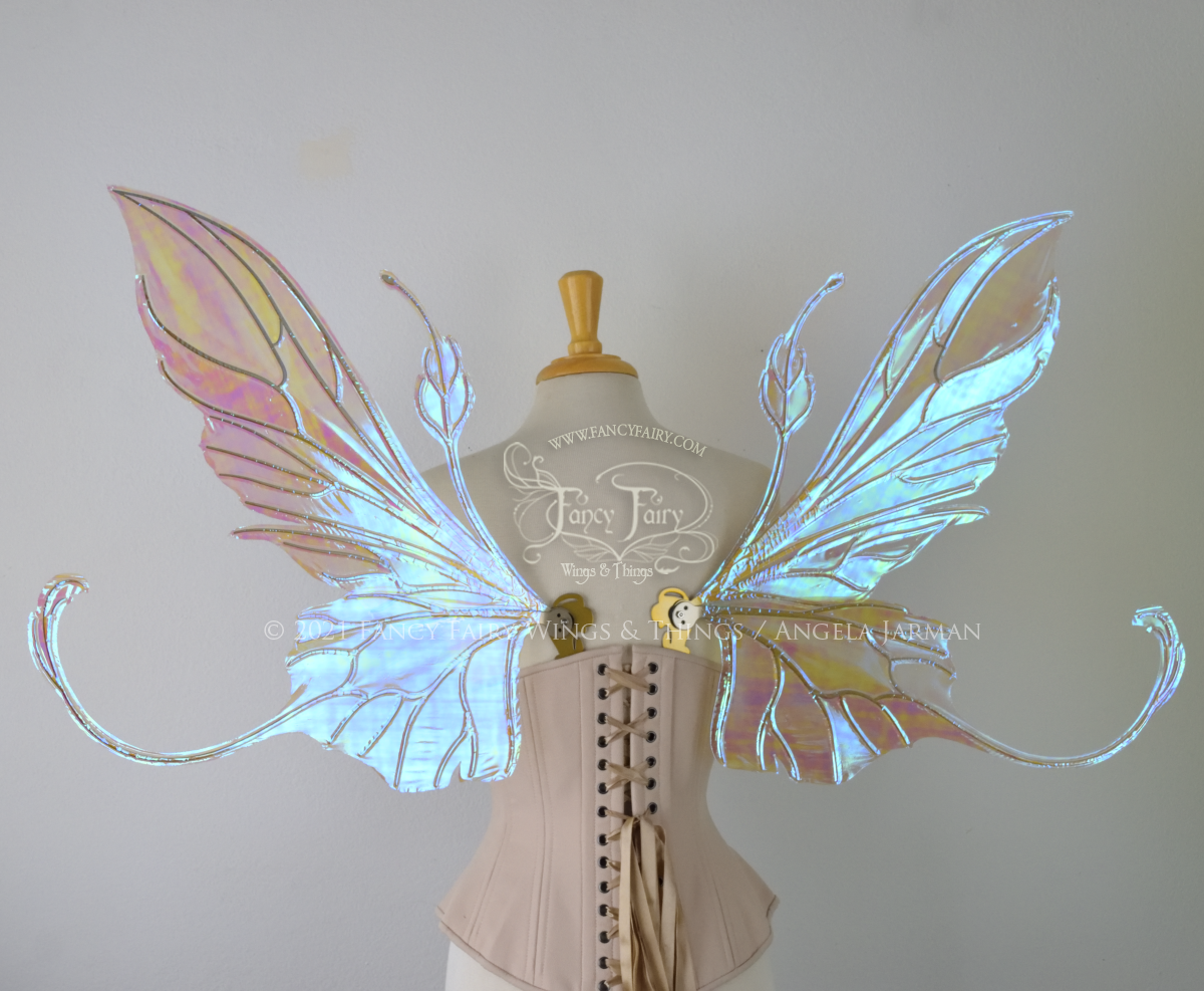 Elvina Iridescent Convertible Fairy Wings in Opal with Candy Coat Gold veins