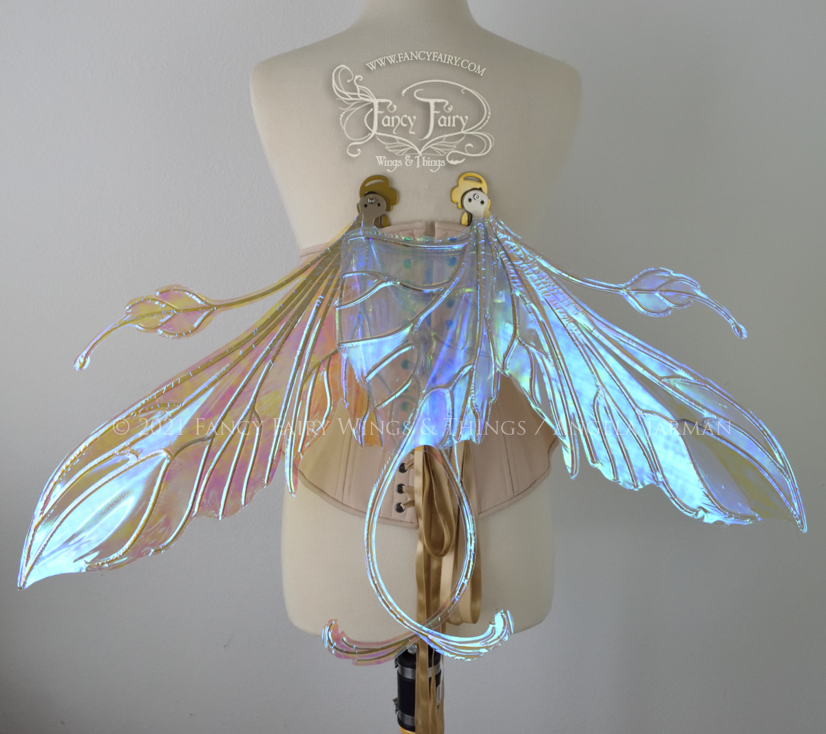 Elvina Iridescent Convertible Fairy Wings in Opal with Candy Coat Gold veins