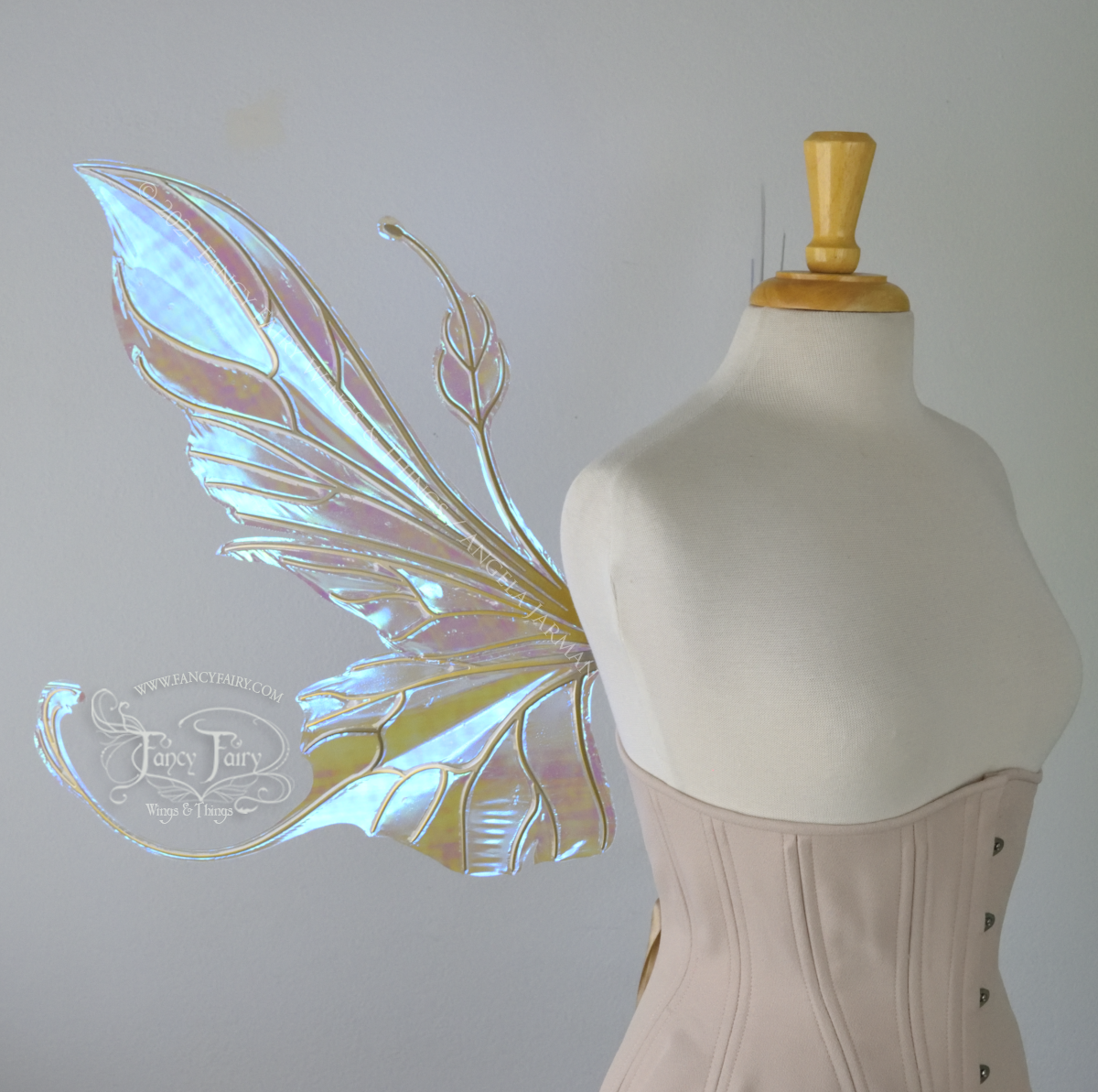 Elvina Iridescent Convertible Fairy Wings in Opal with Candy Coat Gold veins