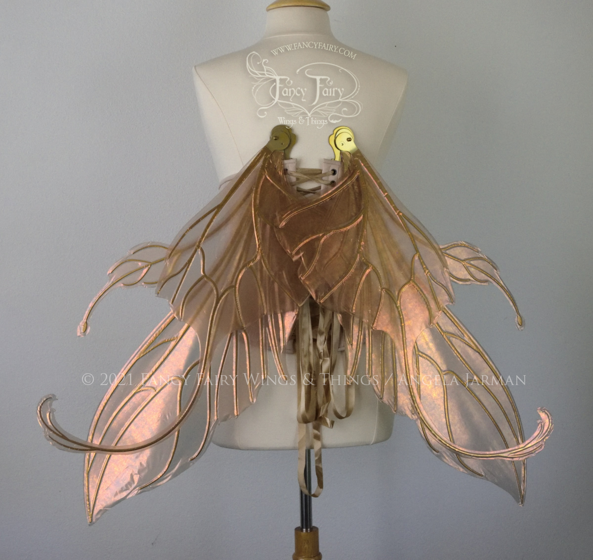 Extra Large Elvina Iridescent Convertible Fairy Wings in Rose Gold with Gold veins