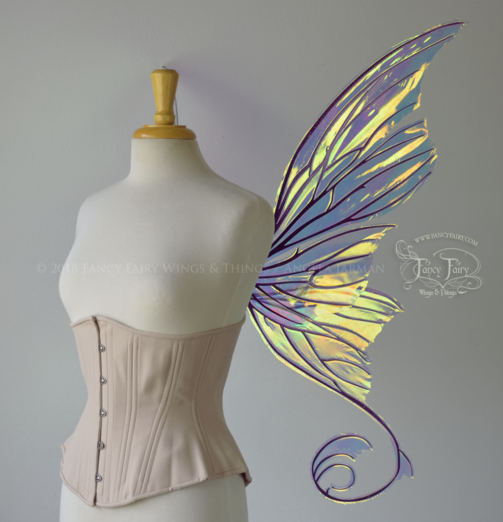 Aphrodite Iridescent Fairy Wings in Clear Diamond Fire with Chameleon Cherry Violet Glitter Veins