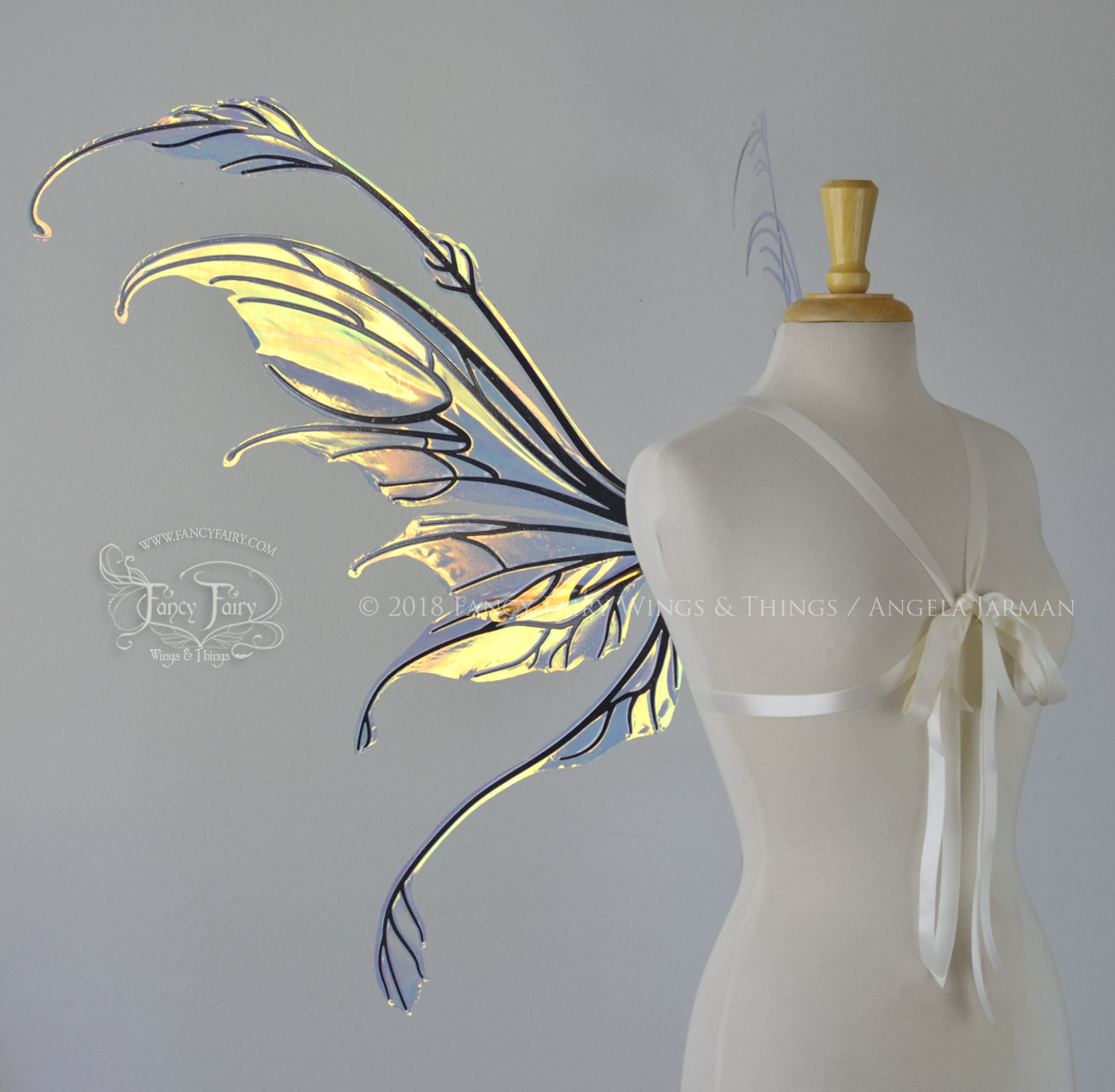 Fauna Iridescent Convertible Fairy Wings in Clear Diamond Fire with Black veins