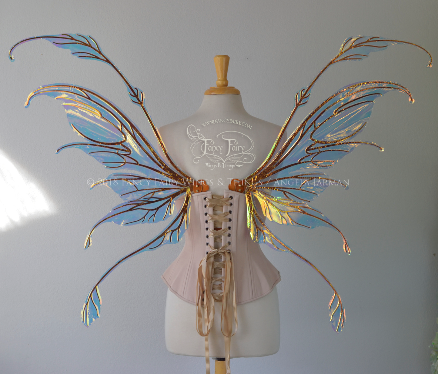 Fauna Iridescent Convertible Fairy Wings in Clear Diamond Fire with Copper veins