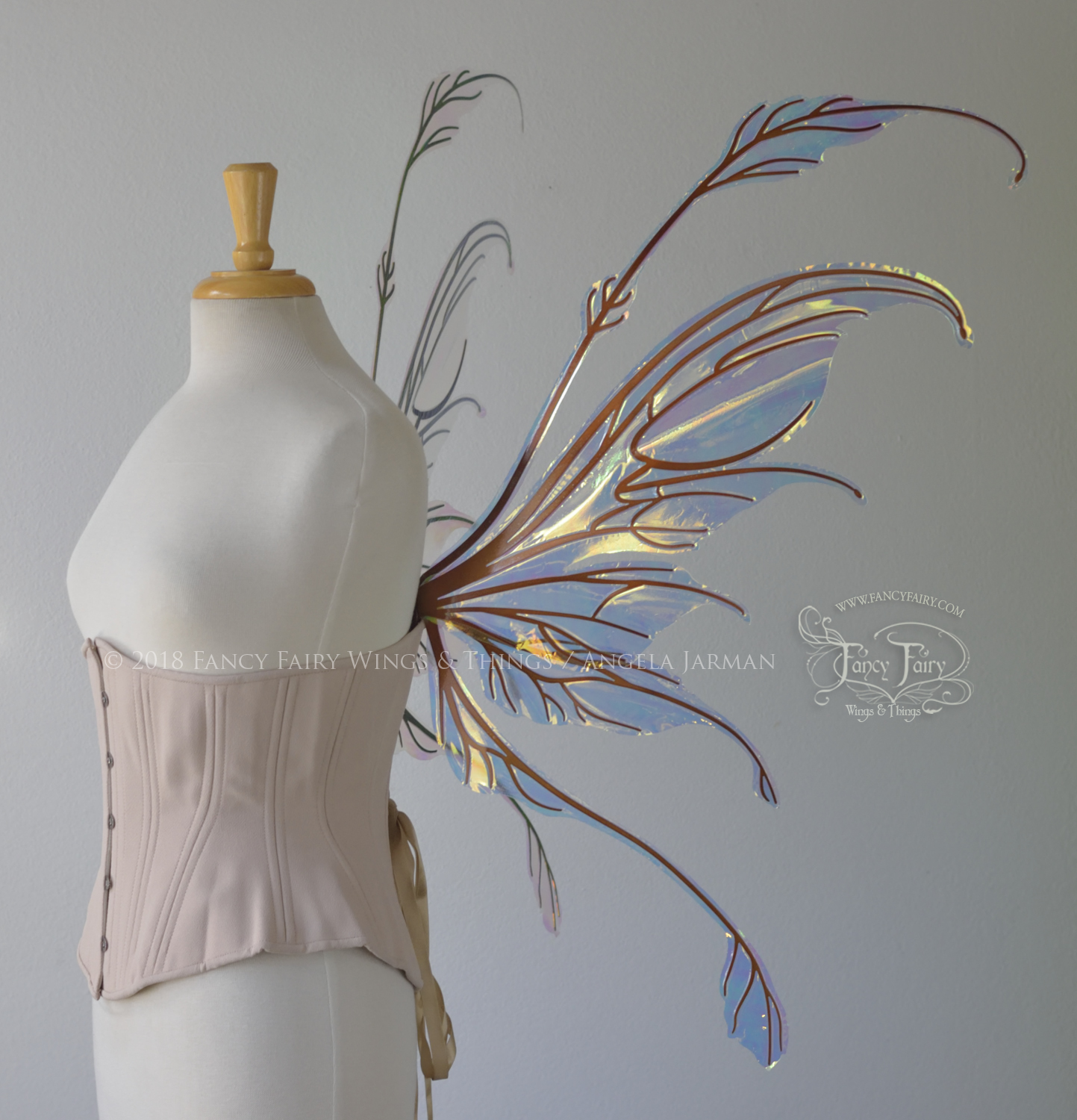 Fauna Iridescent Convertible Fairy Wings in Clear Diamond Fire with Copper veins