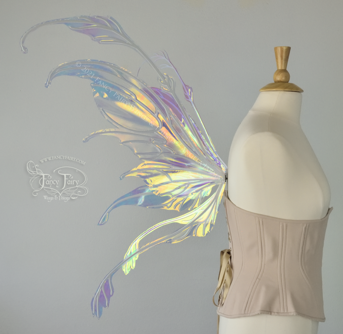 Fauna Iridescent Convertible Fairy Wings in Clear Diamond Fire with Pearl White veins