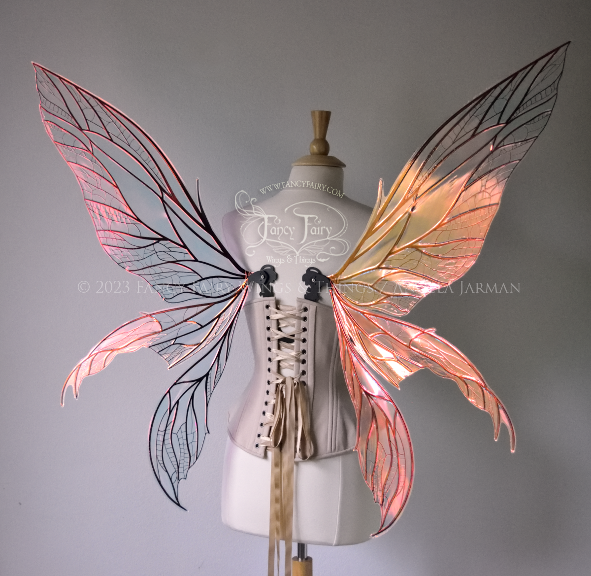 Fayette Convertible Iridescent "Pix" Fairy Wings in Clear Blush with Black veins