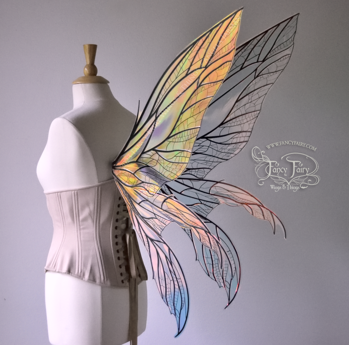 Fayette Convertible Iridescent "Pix" Fairy Wings in Clear Blush with Black veins
