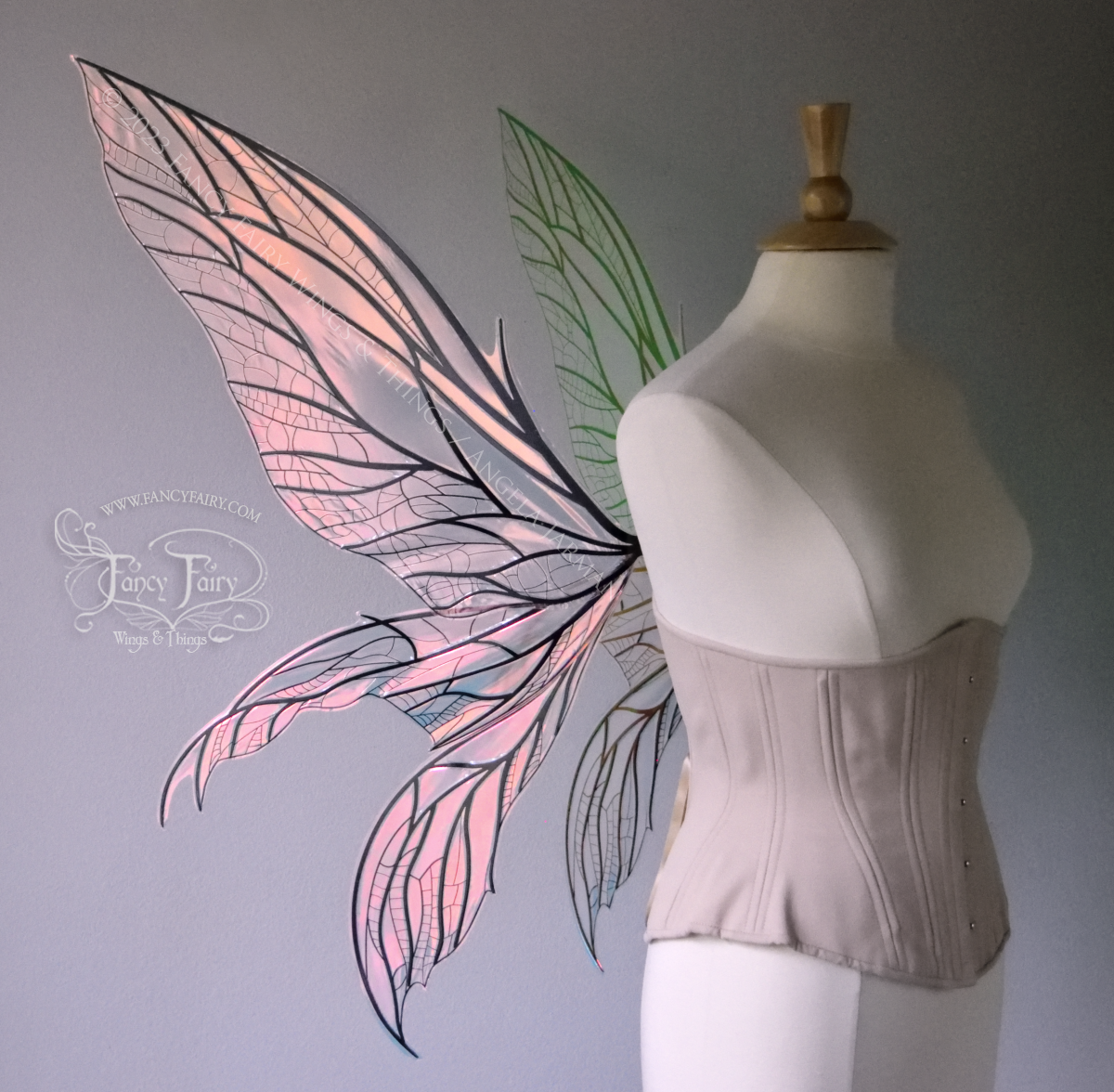 Fayette Convertible Iridescent "Pix" Fairy Wings in Clear Blush with Black veins
