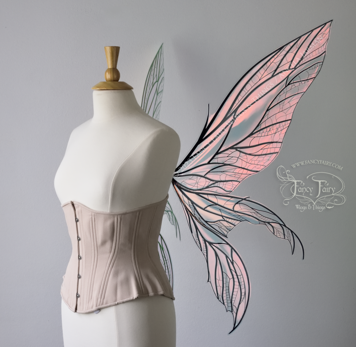 Fayette Convertible Iridescent "Pix" Fairy Wings in Clear Blush with Black veins