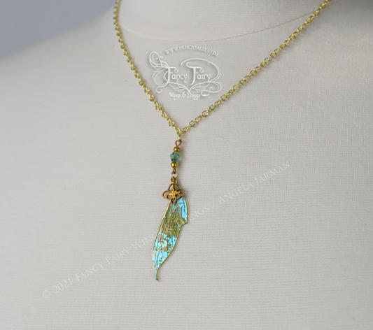 Colette Small Fairy Wing Necklace in Brass with Absinthe Iridescent Film