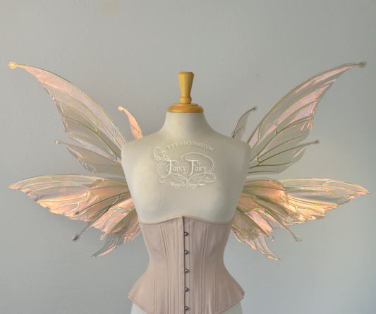 Flora / Aynia Hybrid Iridescent Fairy Wings in Rose Gold with Candy Coat Gold veins