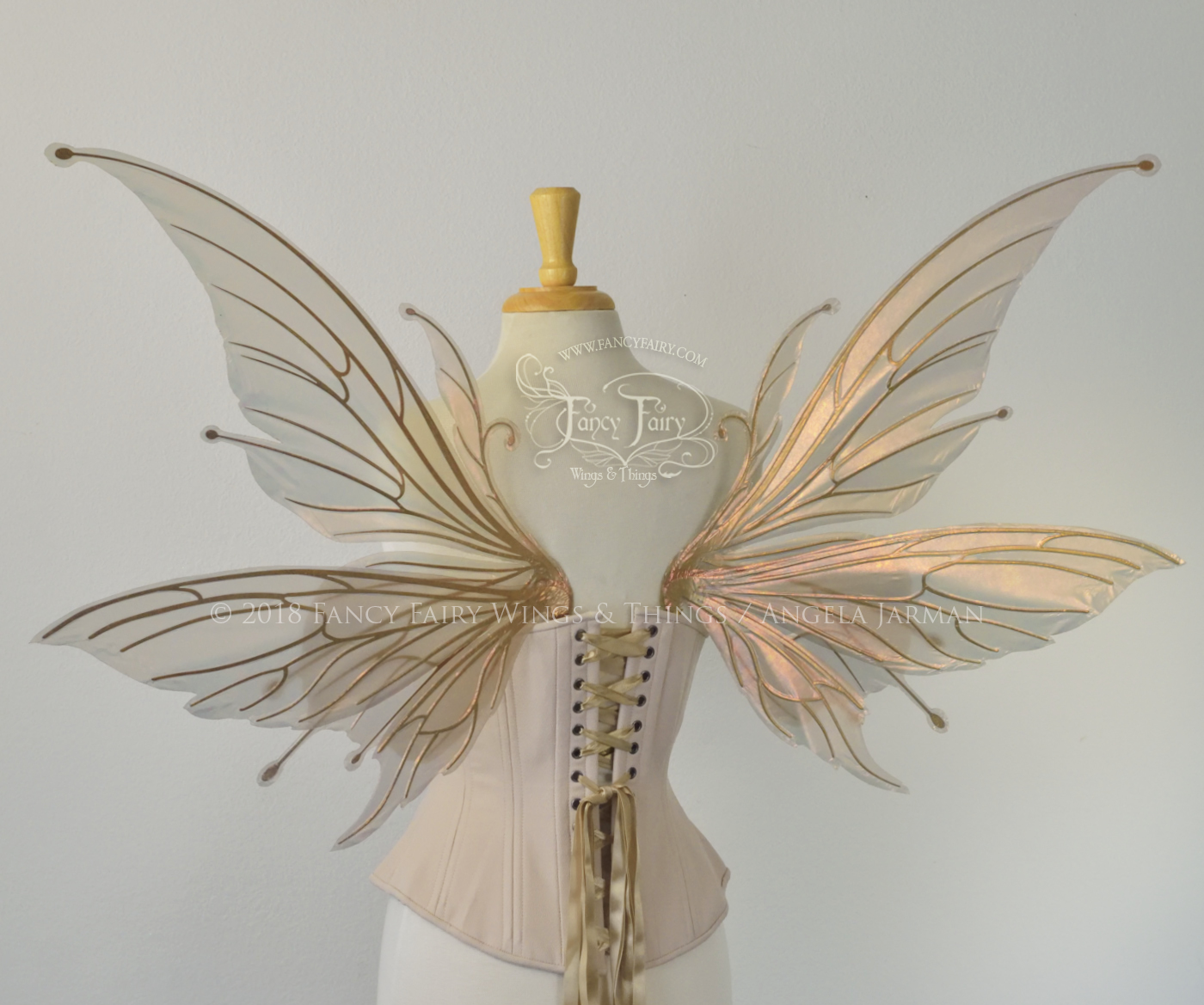 Flora / Aynia Hybrid Iridescent Fairy Wings in Rose Gold with Candy Coat Gold veins