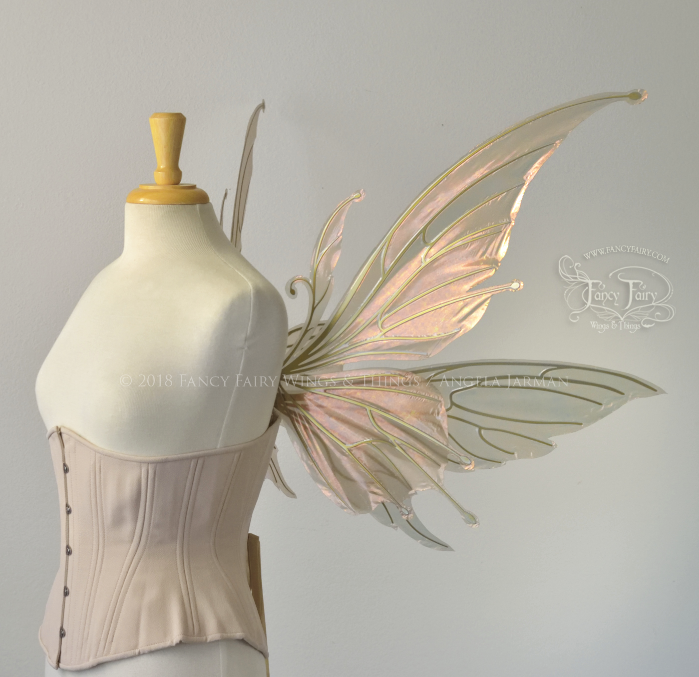 Flora / Aynia Hybrid Iridescent Fairy Wings in Rose Gold with Candy Coat Gold veins