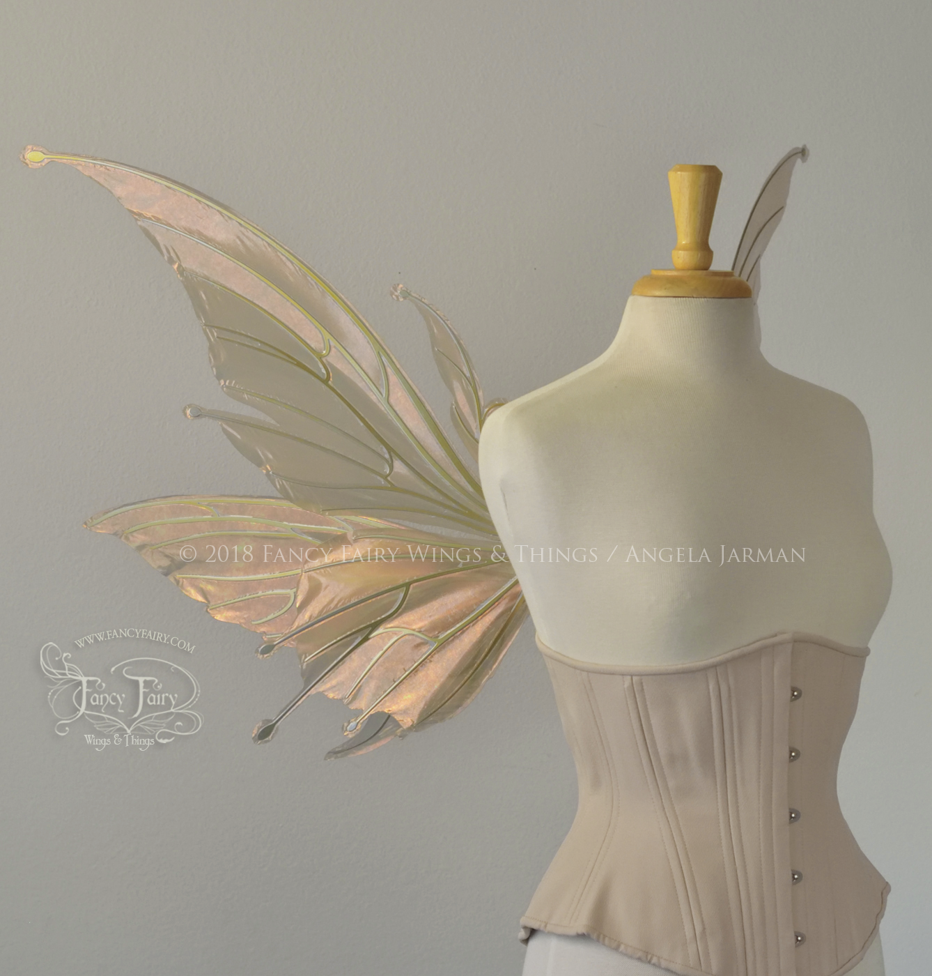 Flora / Aynia Hybrid Iridescent Fairy Wings in Rose Gold with Candy Coat Gold veins