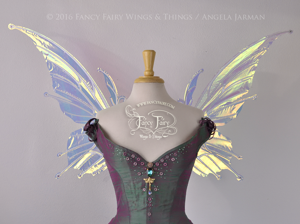 Flora Iridescent Fairy Wings in Clear Diamond Fire with Pearl Veins & Swarovski Crystals