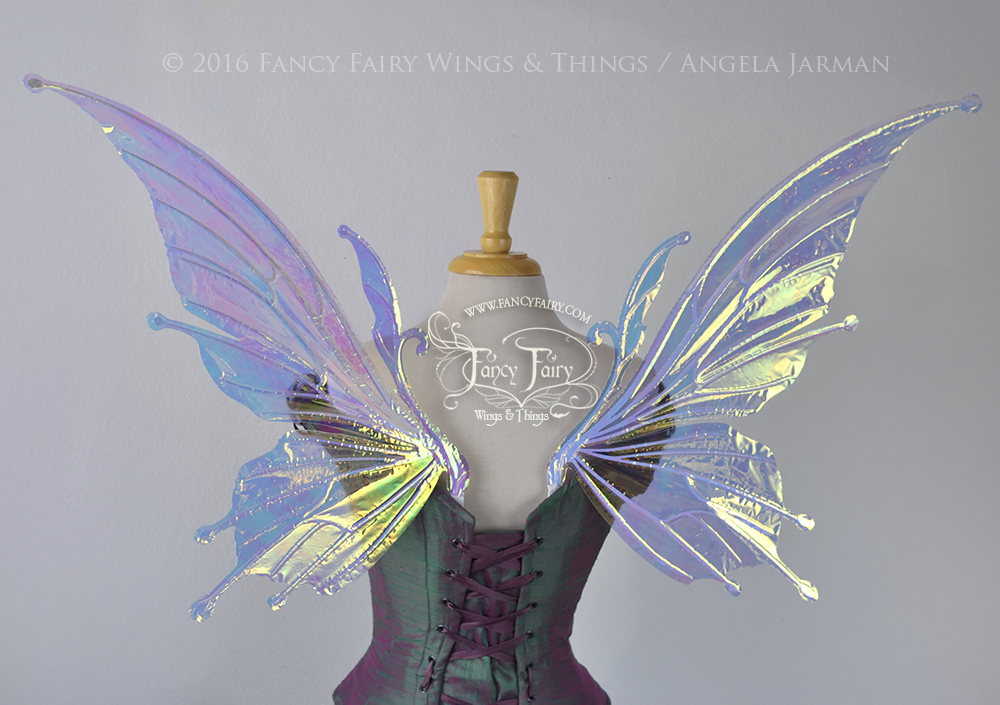 Flora Iridescent Fairy Wings in Clear Diamond Fire with Pearl Veins & Swarovski Crystals