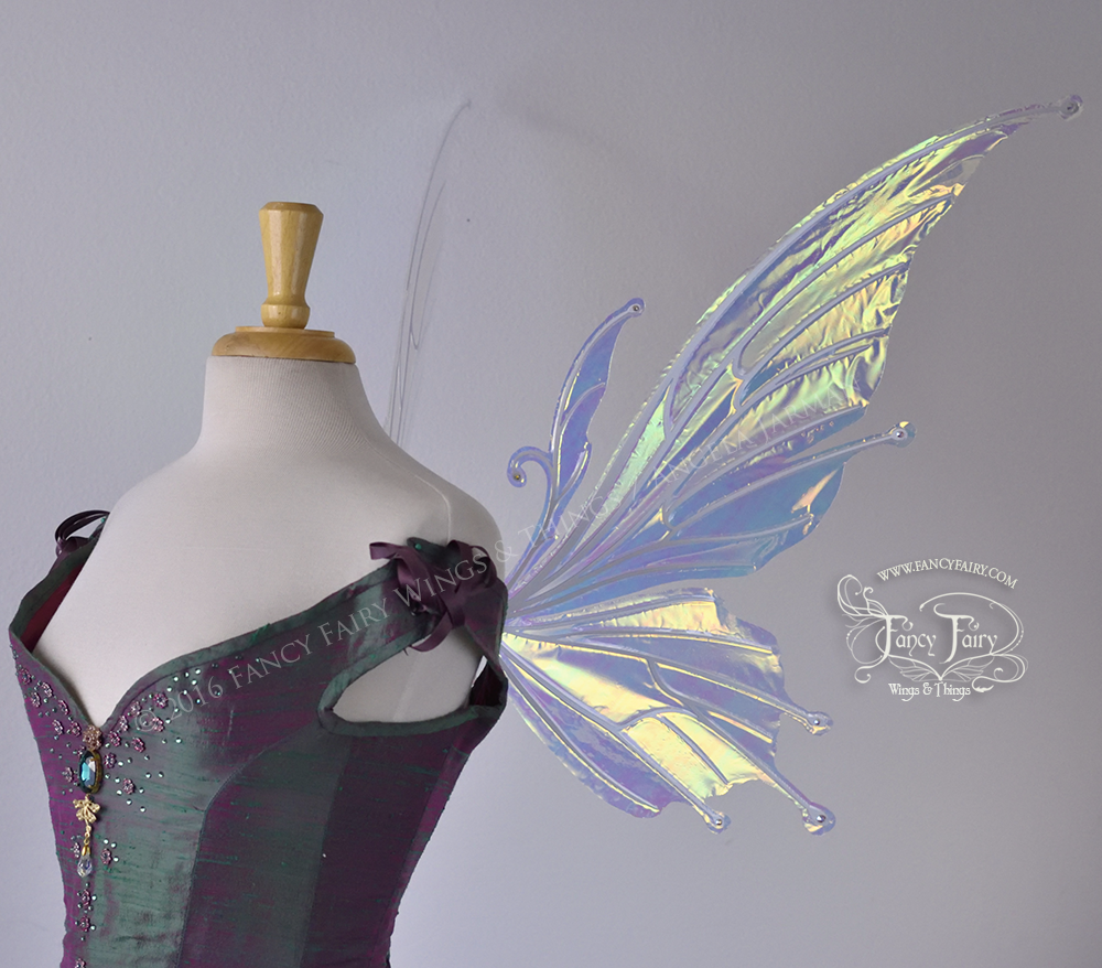 Flora Iridescent Fairy Wings in Clear Diamond Fire with Pearl Veins & Swarovski Crystals