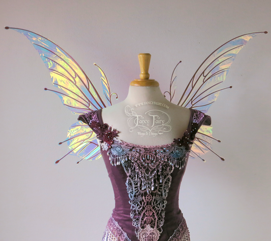 Flora Iridescent Fairy Wings in Clear Diamond Fire with Copper veins