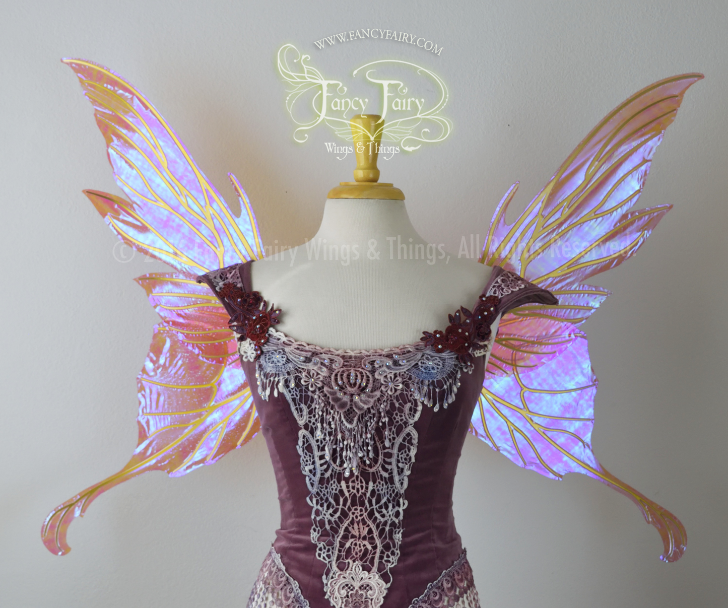 Morgana Iridescent Fairy Wings in Berry with Gold veins