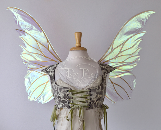 Clarion Iridescent Fairy Wings in Satin White with Gold veins