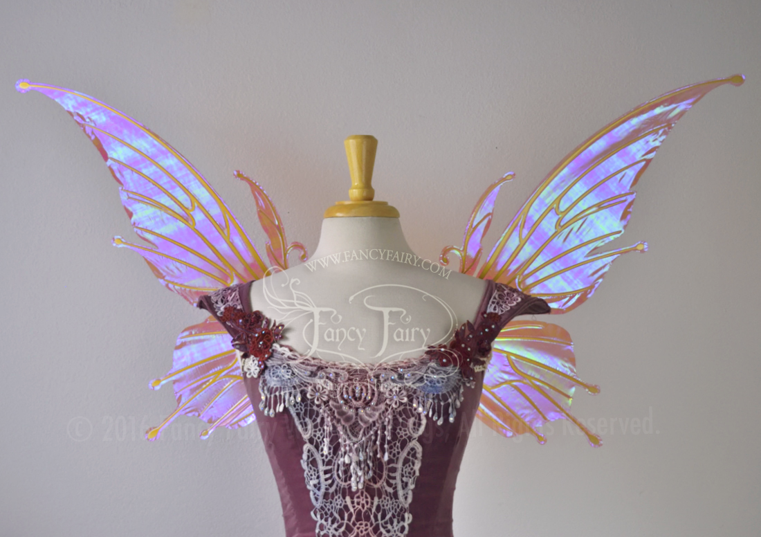 Flora Iridescent Fairy Wings in Berry with Gold veins