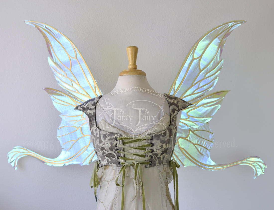 Guinevere Iridescent Fairy Wings in Light Green with Gold veins