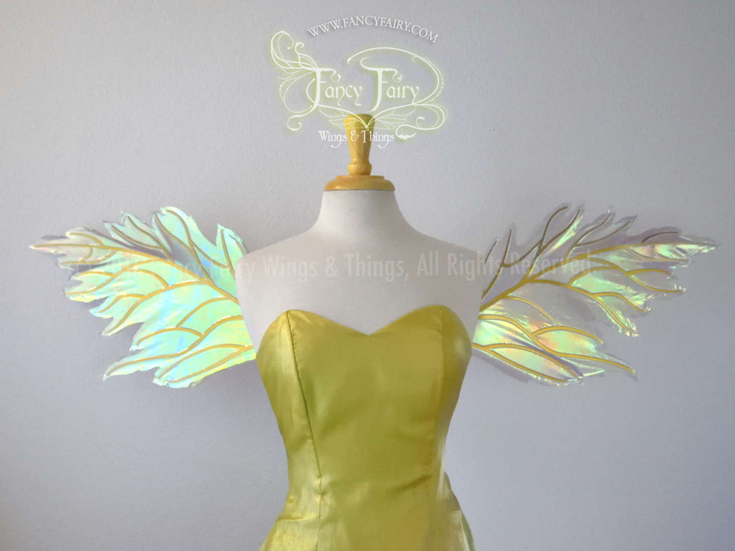 Rowan Iridescent Fairy Wings in Patina Green with Gold veins