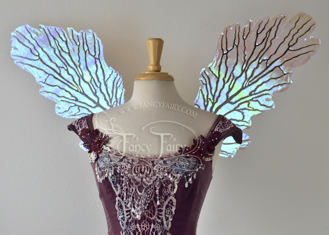 Gothic Sea Fan Iridescent Fairy Wings in Iridescent Lilac with black veins