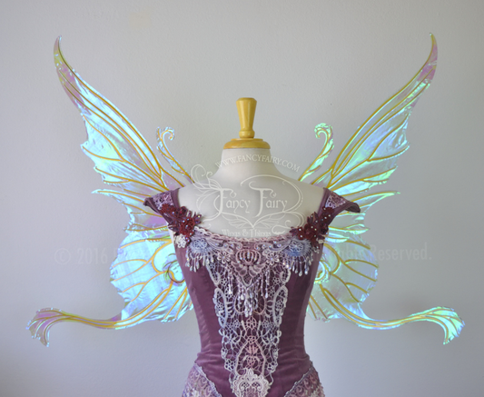 Serena Layered Iridescent Fairy Wings in Light Green with Gold veins