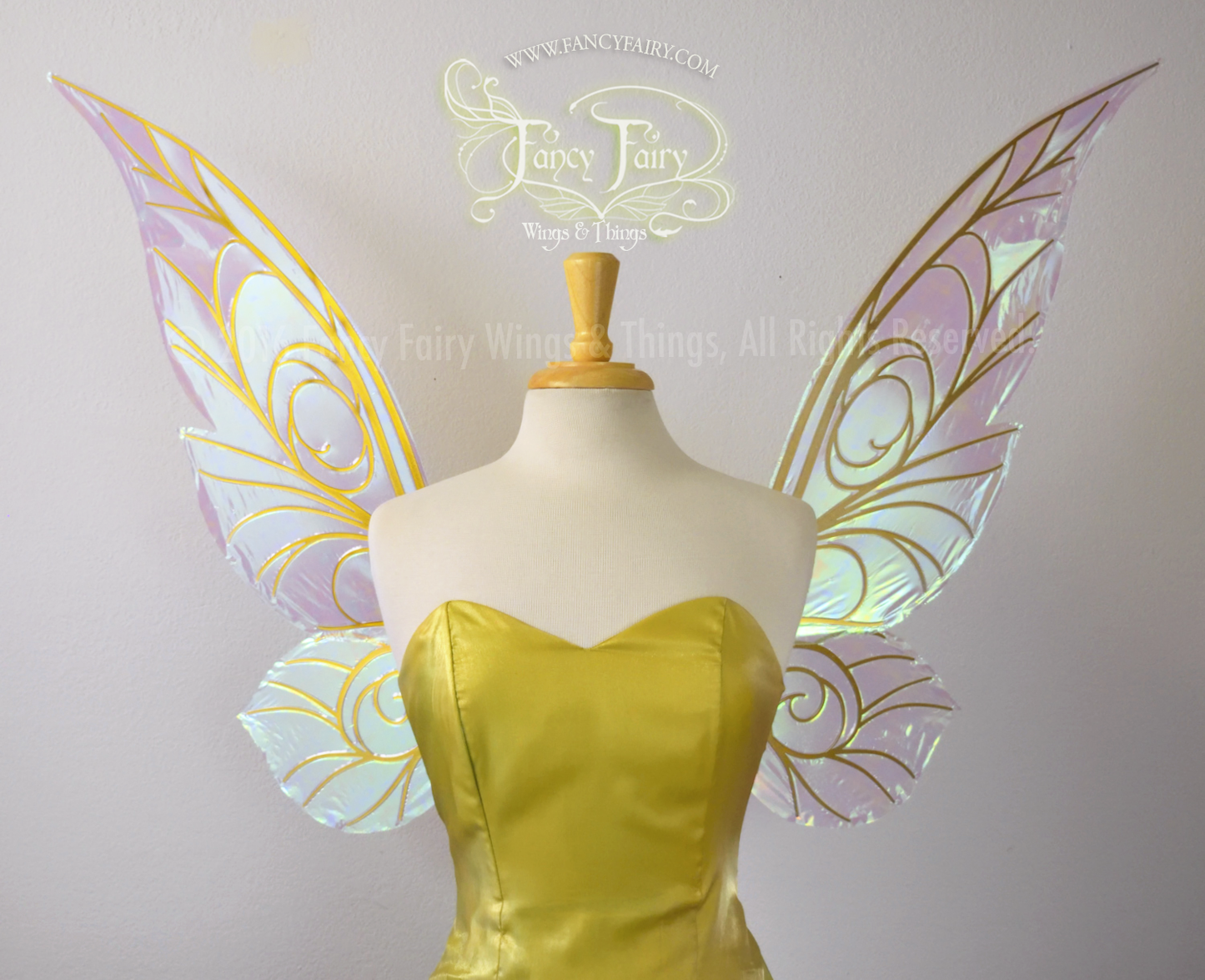 Trinket 26 inch Iridescent Fairy Wings in White Satin with Gold veins