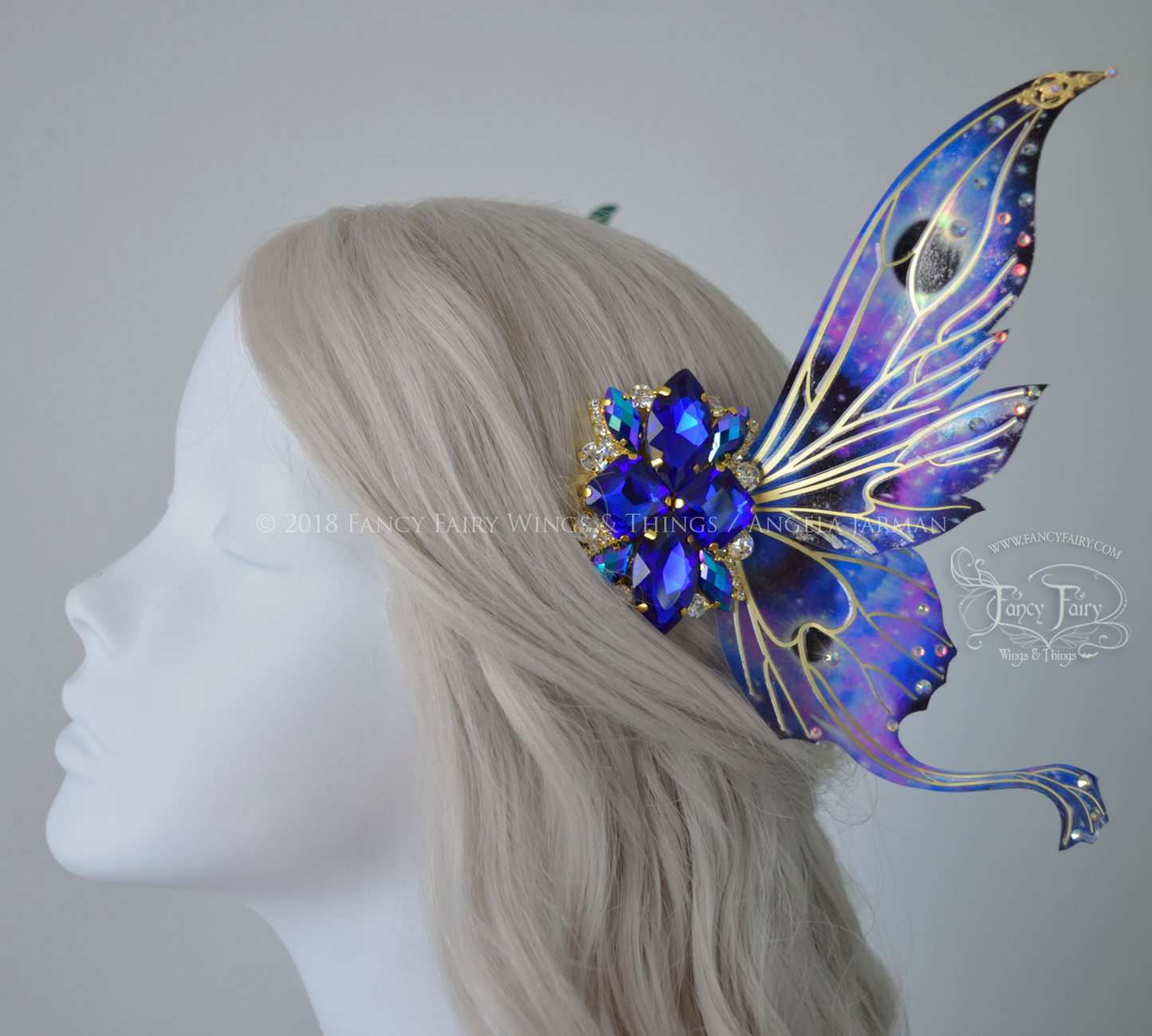 Datura Iridescent Convertible Fairy Wings and Hair Clips Set in Gilded Celestial with Gold veins & Crystals