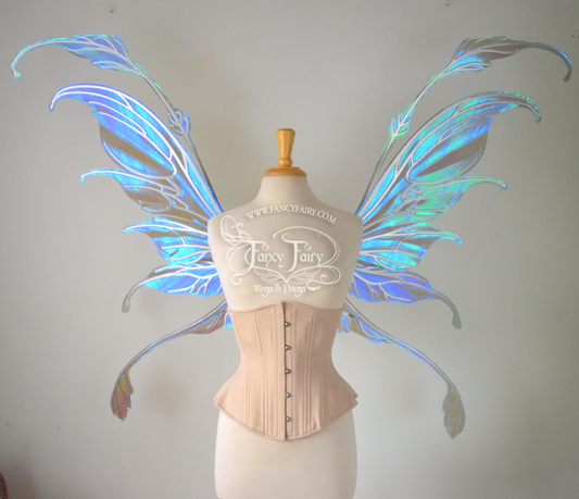 Giant Fauna Iridescent Convertible Fairy Wings in Dark Crystal with Silver Veins