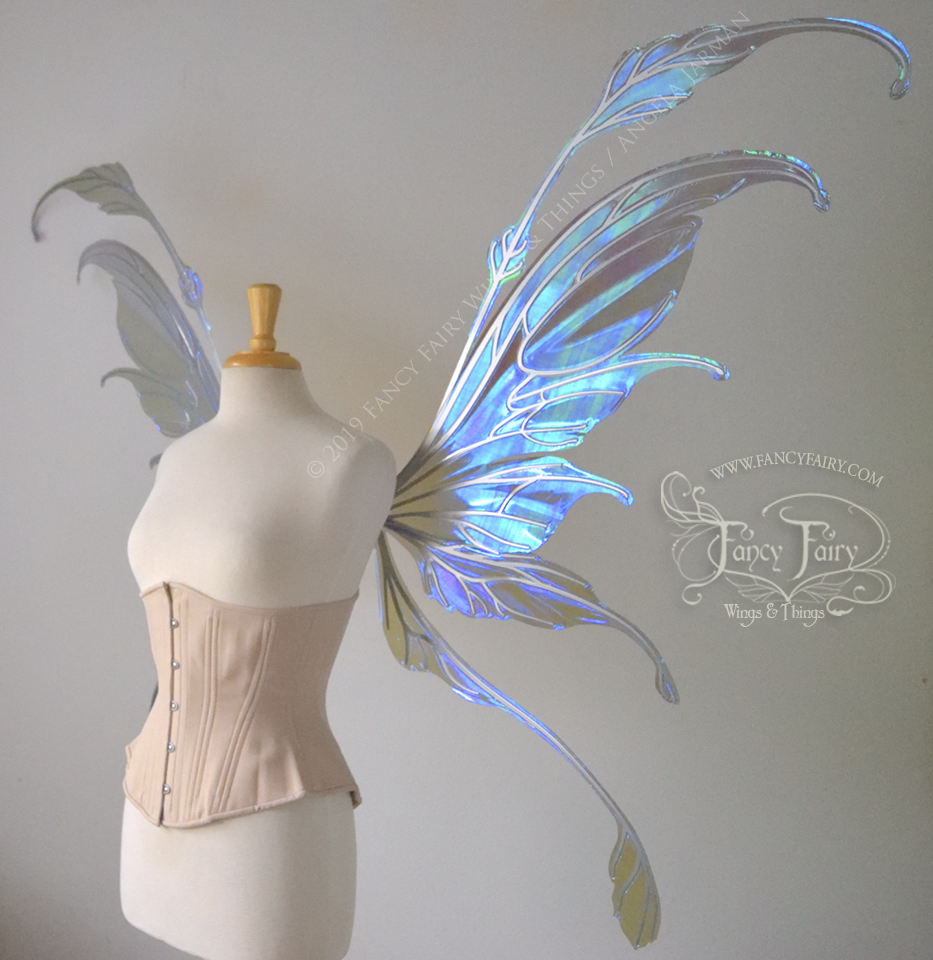 Giant Fauna Iridescent Convertible Fairy Wings in Dark Crystal with Silver Veins