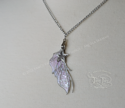 Nightshade Fairy Wing Necklace and Earrings Set, Silver with Glittery Resin