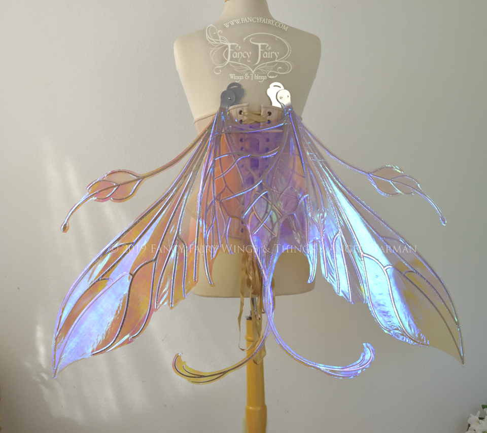 Giant Elvina Iridescent Convertible Fairy Wings in Lilac with Silver Veins