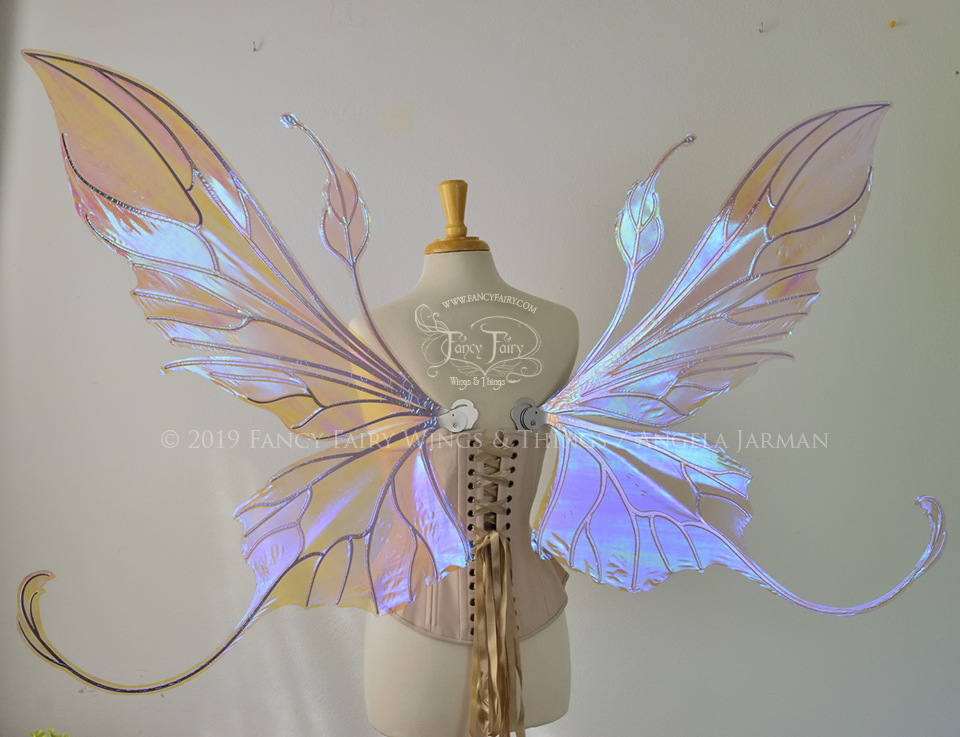 Giant Elvina Iridescent Convertible Fairy Wings in Lilac with Silver Veins