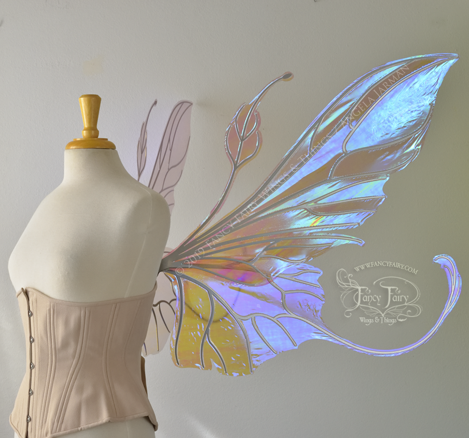 Giant Elvina Iridescent Convertible Fairy Wings in Lilac with Silver Veins