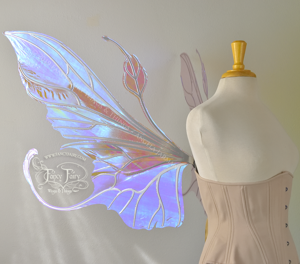 Giant Elvina Iridescent Convertible Fairy Wings in Lilac with Silver Veins