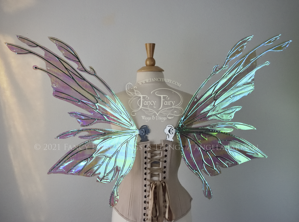 Goblin Princess Convertible Iridescent Fairy Wings in Absinthe with Silver Veins