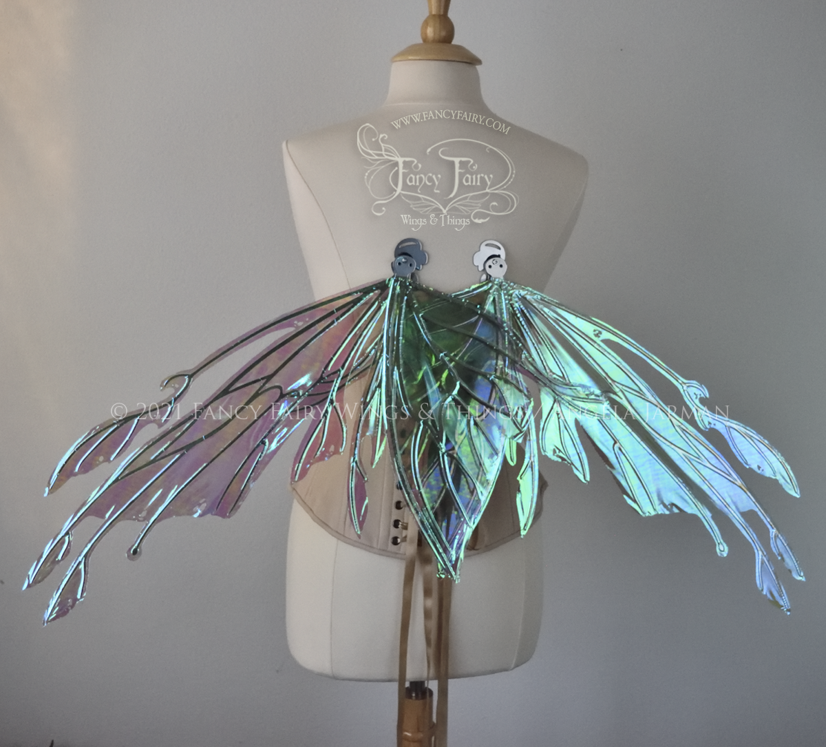 Goblin Princess Convertible Iridescent Fairy Wings in Absinthe with Silver Veins