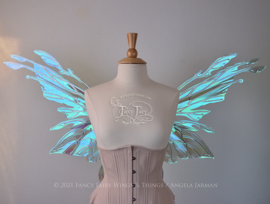 Goblin Princess Convertible Iridescent Fairy Wings in Absinthe with Silver Veins