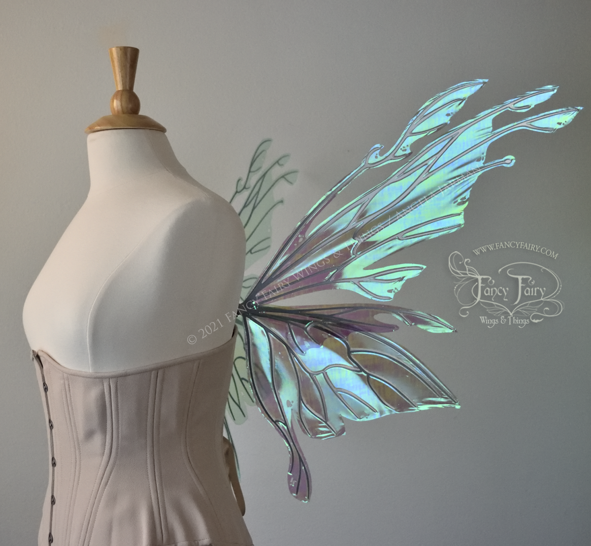 Goblin Princess Convertible Iridescent Fairy Wings in Absinthe with Silver Veins