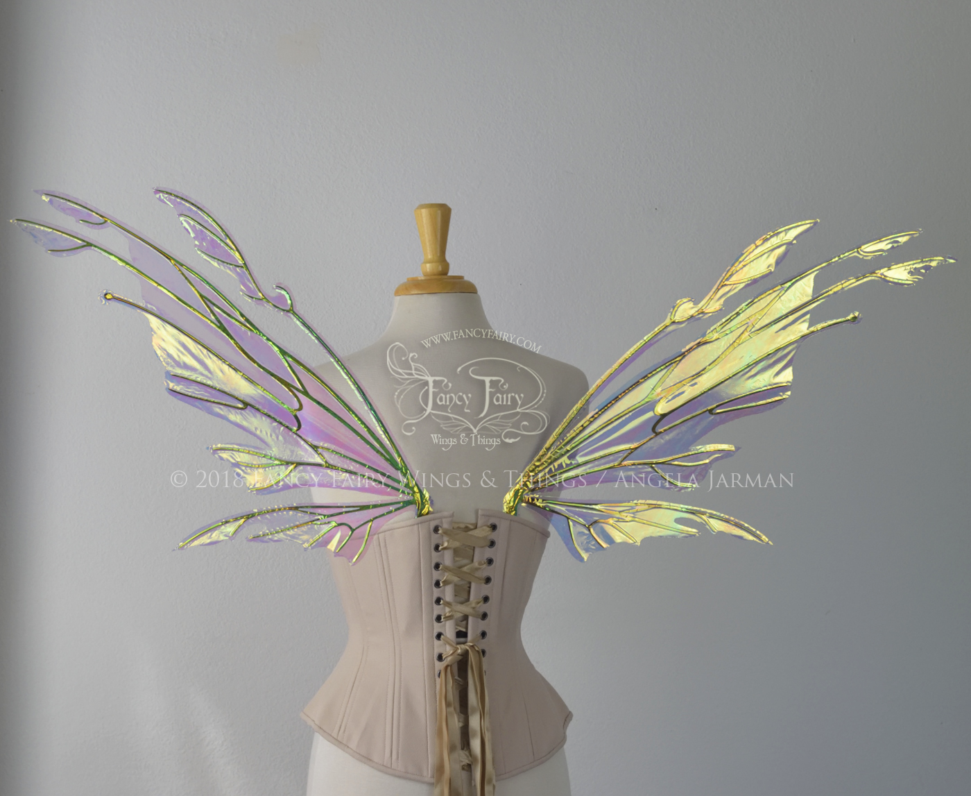 Goblin Iridescent Fairy Wings in Clear Diamond Fire with Gold Veins