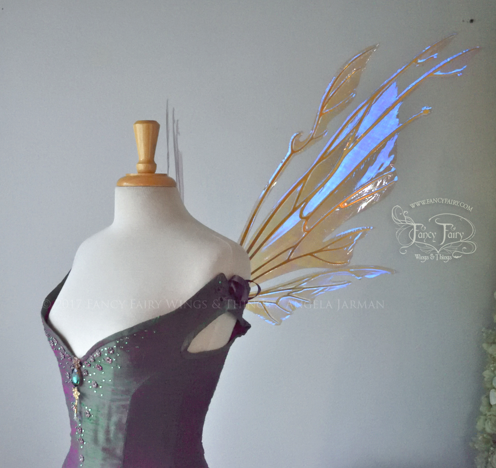 Goblin Iridescent Fairy Wings in Lilac with Gold Veins